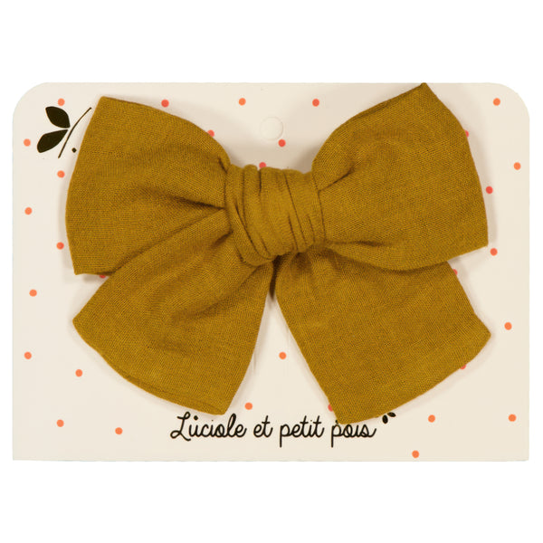 Large princess bow barrette - Mustard double gauze