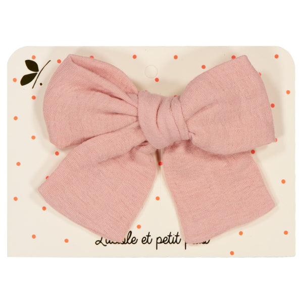 Barrette grand nœud princesse - Double gaze rose