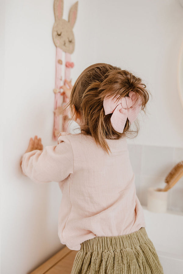 Barrette grand nœud princesse - Double gaze rose