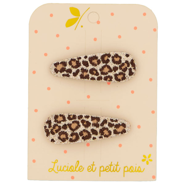 Paire de barrettes à cheveux à motif léopards cousues sur des pinces clic clac 5 cm | Luciole et petit pois